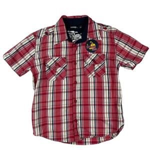 George Shirt Boys Small Multi Plaid Urban Skate Chest Pockets Collar Button Down